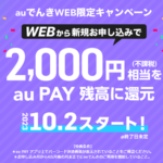 『auでんきWEB限定キャンペーン』でau PAY 残高2,000円相当をゲットする方法 – auでんきをおトクに契約