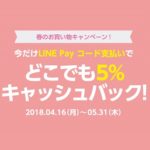 【5月31日まで】対象店舗全てで5％キャッシュバック！LINE Pay『春のお買い物キャンペーン』で超おトクに買い物する方法