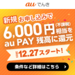 【auでんき】新規お申込みで6,000円相当のau PAY 残高還元 – auでんきをおトクに契約する方法