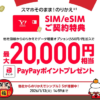 ワイモバイル、SIMのみ契約で20,000PayPayポイント還元！最安プランでもOK