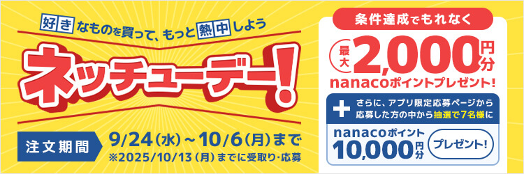【20%還元】セブンネットショッピングで最大2,000円分のnanacoポイントがもらえるキャンペーン『ネッチューデー』が開催! - ゲームや推し活グッズ、DVD/Blu-ray、本などをお得に買う方法