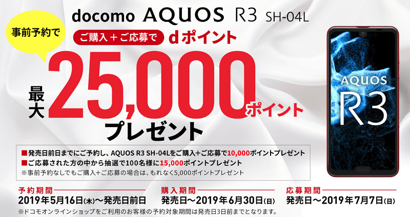 ドコモ AQUOS R3 SH-04Lデビューキャンペーン