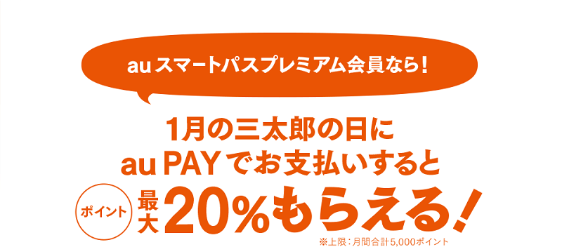 三太郎の日にau PAYでお支払いするとau WALLETポイント最大20%もらえる!