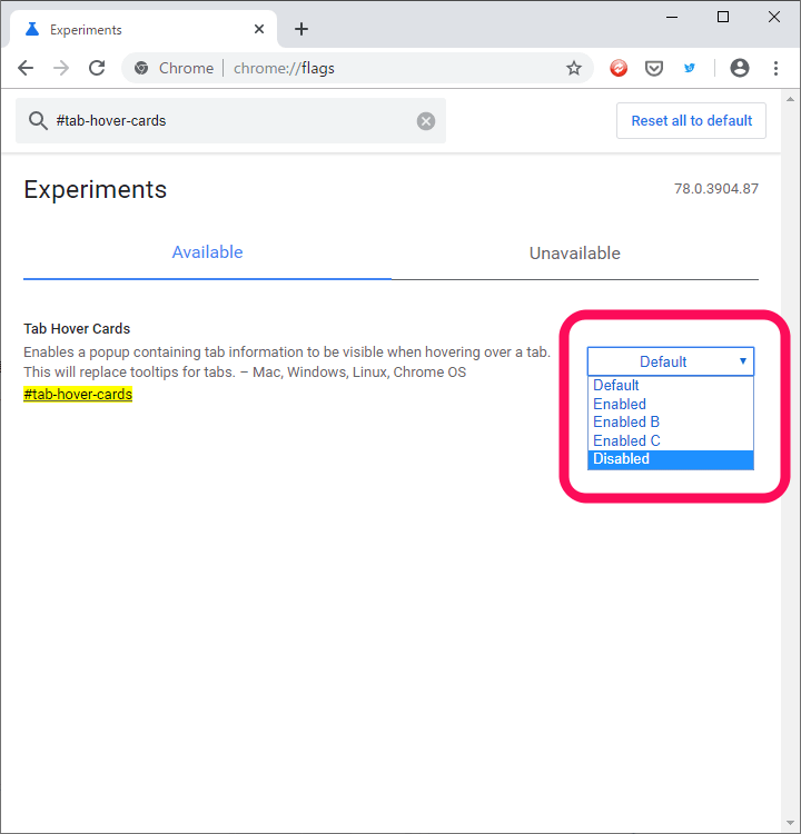 Chromeタブポップアップ非表示