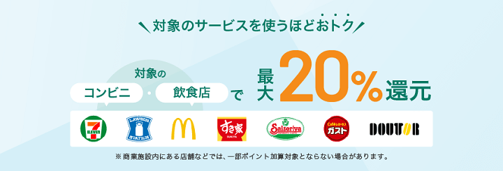 【セブンイレブン、ファミリーマート、ローソン、セイコーマート、ポプラ】最大20%還元 - 三井住友カード