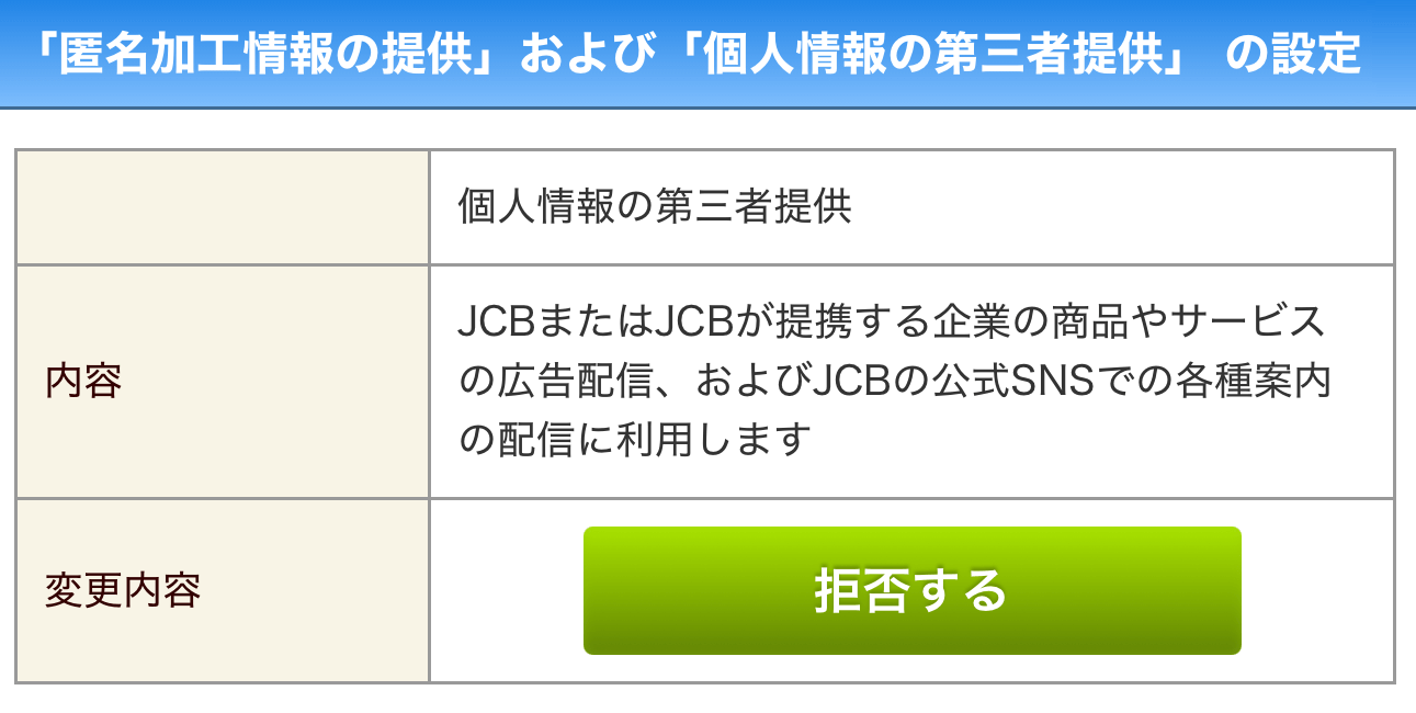 JCBカードの個人情報の第三者提供を拒否する方法