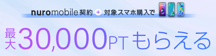 【キャンペーン①】nuroモバイル契約+対象スマホ購入で最大30,000PTもらえるキャンペーン(ひかりTVショッピング)