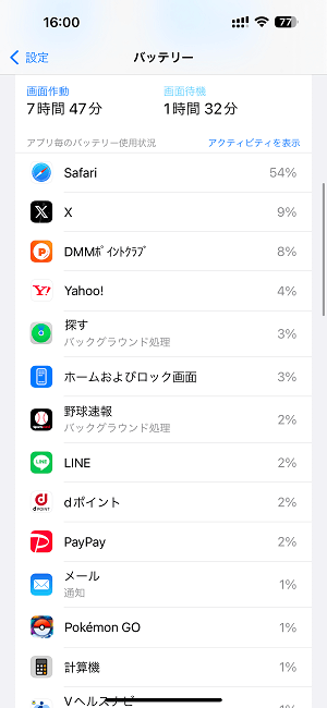 iPhone内のどのアプリがバッテリーを消費しているか？を確認する方法