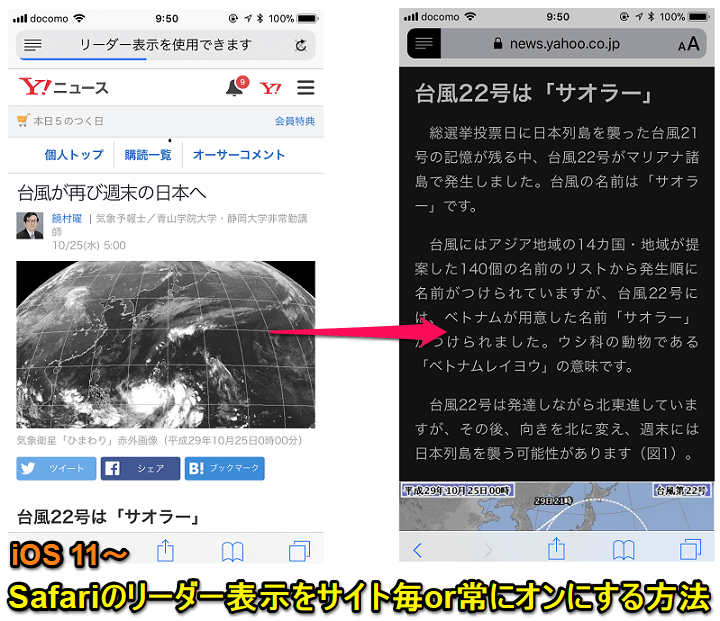 Safariのリーダー表示をサイト毎または全ページで常にオンにする方法 使い方 方法まとめサイト Usedoor