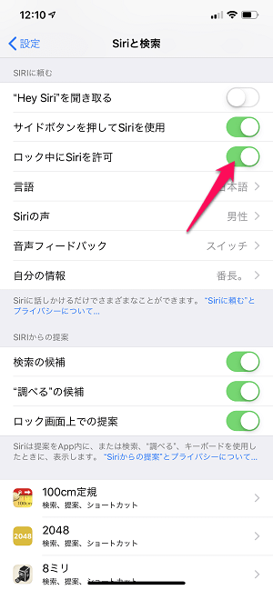 Siriロック画面無効化