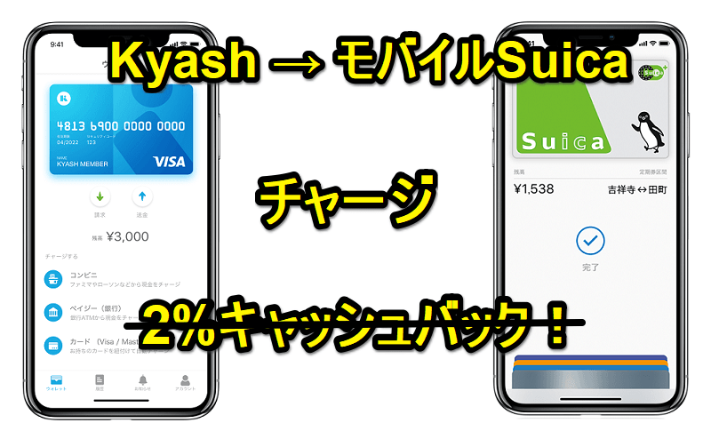 Kyash→モバイルSuica 2%キャッシュバック