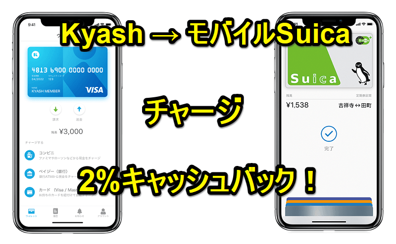 Kyash→モバイルSuica 2%キャッシュバック