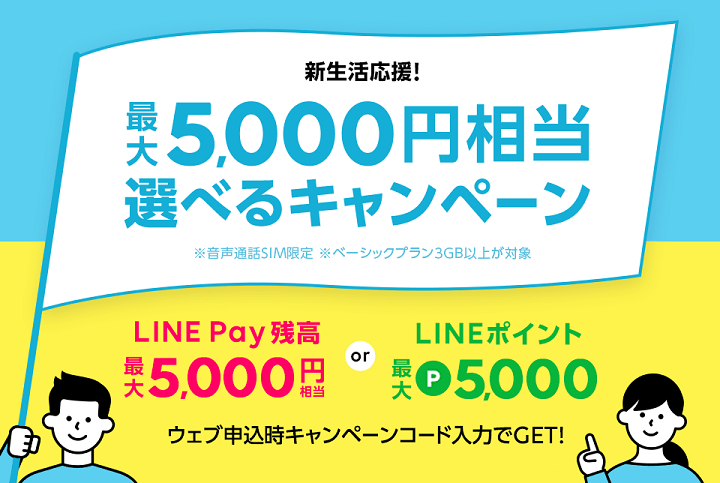 LINEモバイル 新生活応援！最大5,000円相当選べるキャンペーン