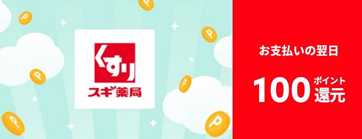 【スギ薬局】対象者限定!翌日100ポイント還元クーポン
