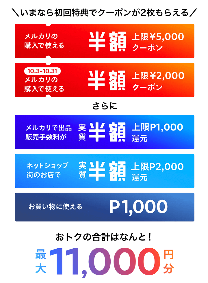 【最大11,000円分の特典】メルカード入会キャンペーン