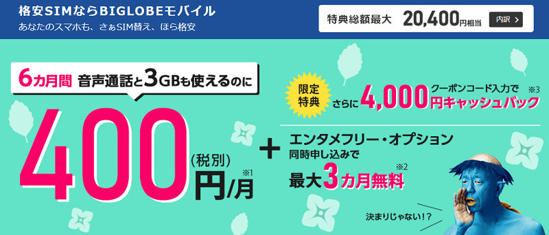 BIGLOBEモバイル キャッシュバック