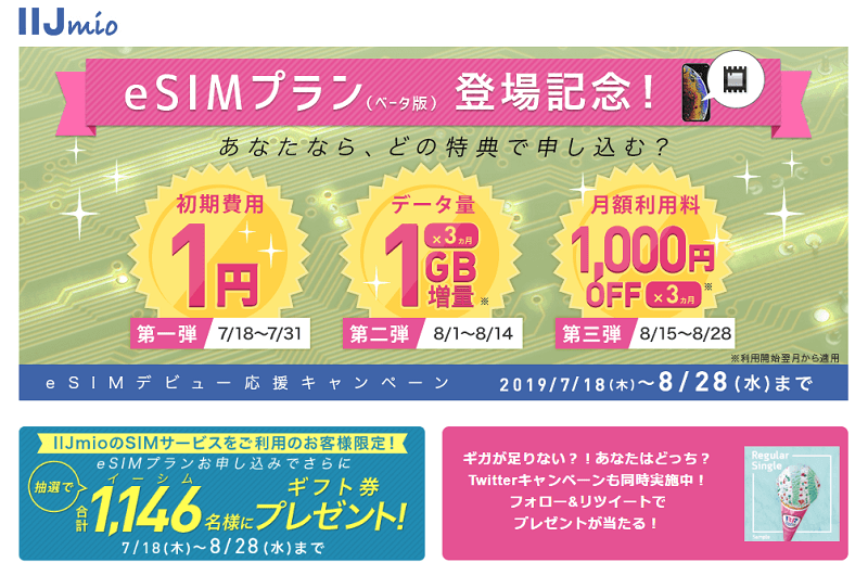 【IIJmio】eSIMデビュー応援キャンペーン