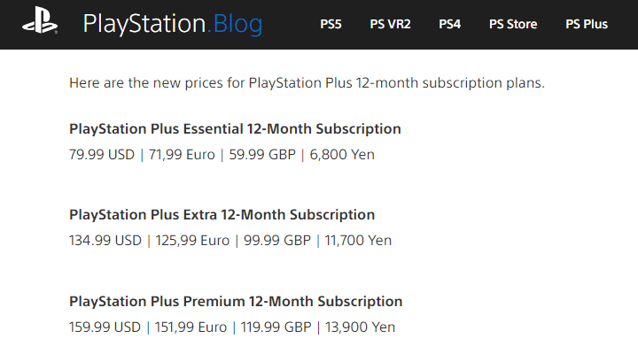 PlayStation Plusの利用料金が値上げ