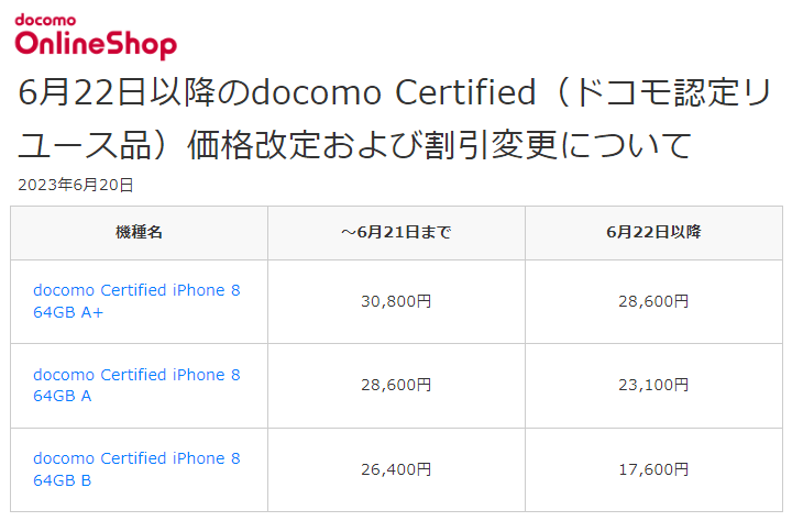 ドコモ 6月22日よりiPhone8を値下げ