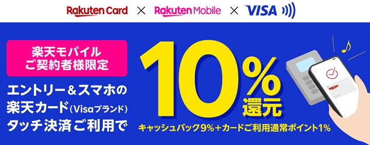 楽天カード×楽天モバイル VISAタッチ決済10％還元キャンペーン