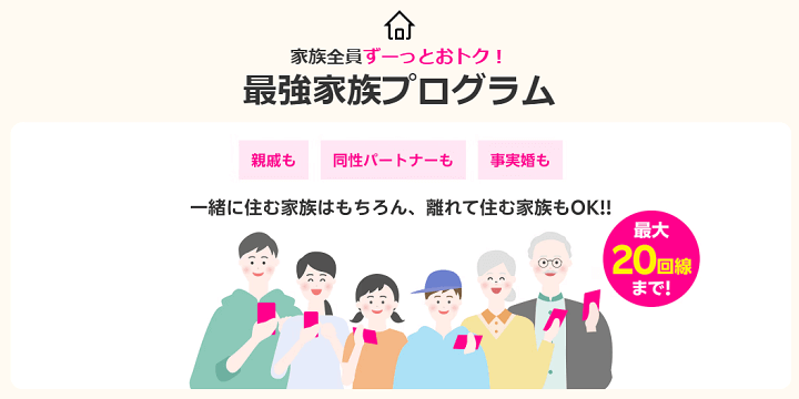 楽天モバイル『最強家族プログラム（家族割）』の対象となる回線の条件を緩和。同一名義回線でも登録可能に