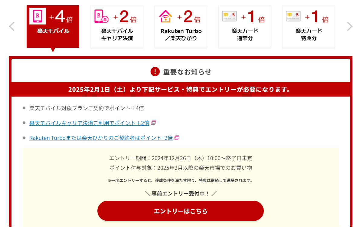 楽天モバイル、SPU特典がエントリー必須に