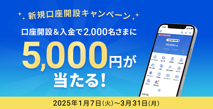 住信SBIネット銀行が「新規口座開設者向け円普通預金キャンペーン」を開始、2,000名に5,000円が当たる