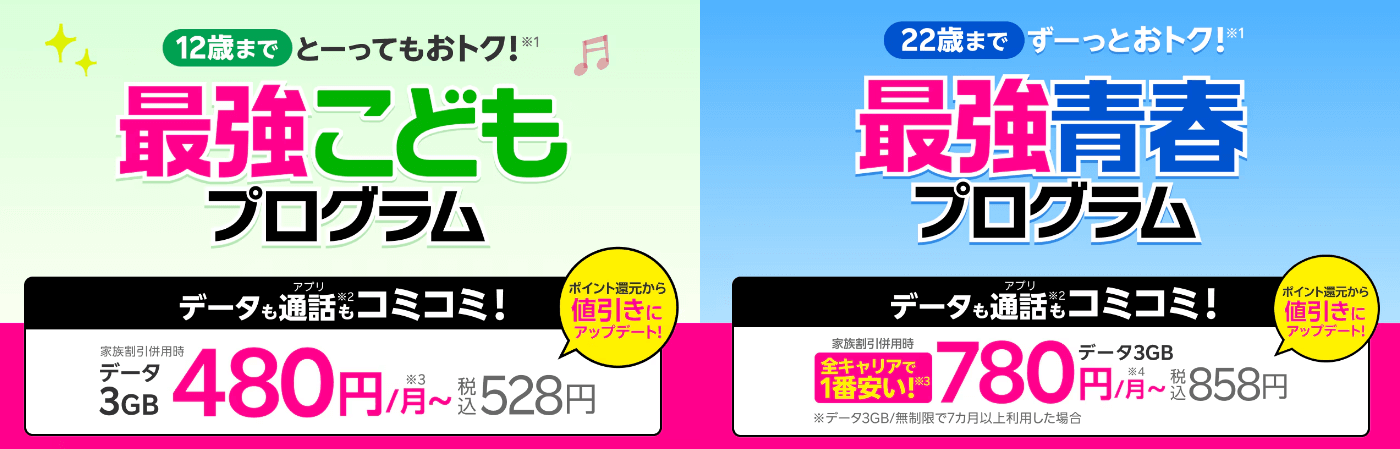 楽天モバイルが最強こどもプログラムと最強青春プログラムの特典をポイント還元から料金割引に変更