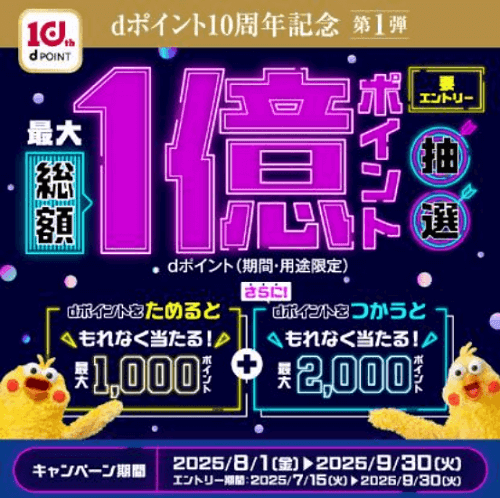 【10周年記念キャンペーン第1弾】最大総額1億ポイント抽選