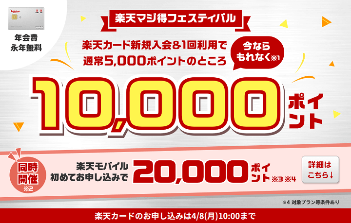 【激熱!!】楽天モバイルに初めてお申し込みで20,000ポイントがもらえる楽天カード会員限定のキャンペーンが開催