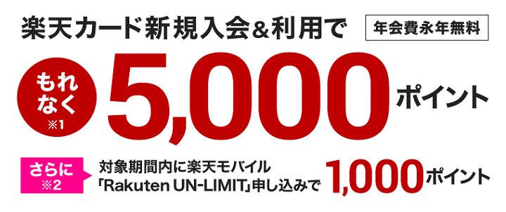 楽天カード&楽天モバイルを契約するとで最大6,000ポイントプレゼント!