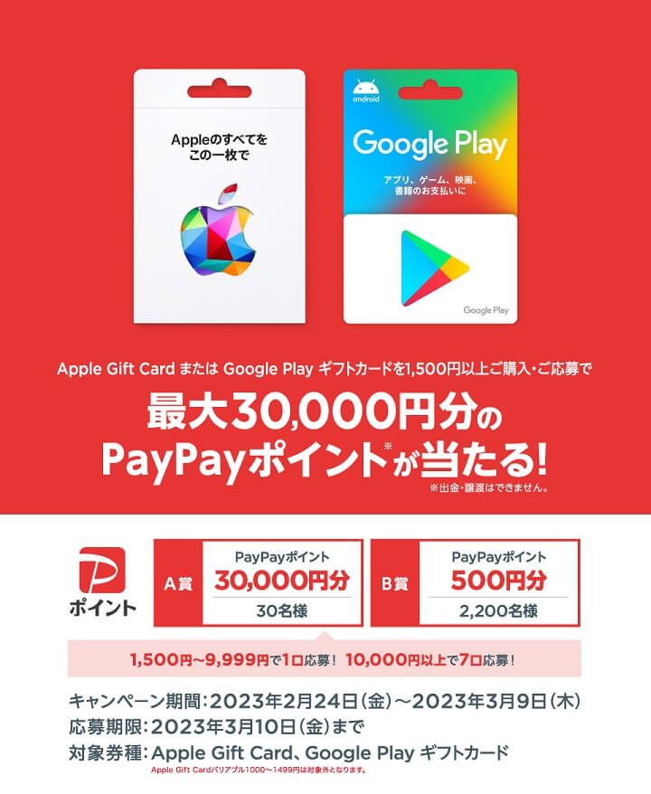 セブン‐イレブン Apple Gift Card ＆ Google Play ギフトカード PayPay抽選キャンペーン