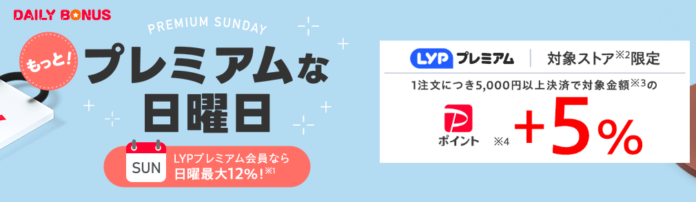 LYPプレミアムユーザーはYahoo!ショッピングで日曜日に買い物すると+5％還元