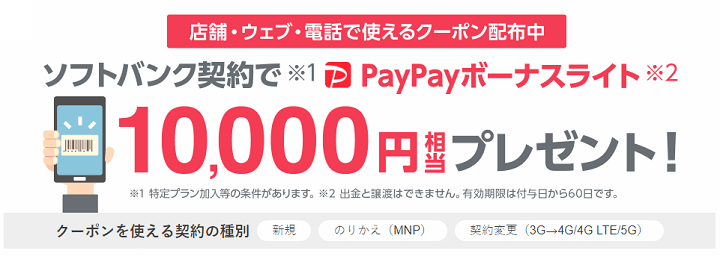 対象者限定クーポンでソフトバンク契約特典
