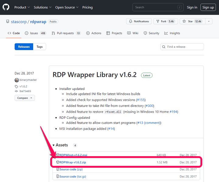 RDP Wrapper Libraryのインストール